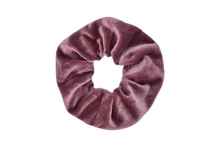 Load image into Gallery viewer, Hi! I'm FREJA, a pink velvet scrunchie.  Throwback your style to the 90's with this hair scrunchie! Perfect for wearing in your hair or styling it around your wrist, this pretty scrunchie is the ultimate two-in-one accessory.