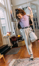 Load image into Gallery viewer, Hi! I'm MARILOU, a big light blue corduroy scrunchie.  It draws attention without stealing the spotlight, and ties itself up in many ways.