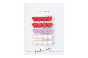 Hi! I'm a SET of 5&nbsp;heart clips for the price of 4.

(2 x Suki, 1 x Aya, 2 x Bonnie)

Hold back bangs, clip back hair, or simply use for stylistic purposes by adding some flair to your hair. Mix-and-match, and layer these hair clips or wear on their own for a soft,&nbsp;seasonal look.