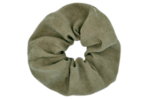 Hi! I'm DONNA, a big green corduroy scrunchie.  It draws attention without stealing the spotlight, and ties itself up in many ways.