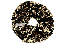 Load image into Gallery viewer, Hi! I&#39;m BLANCHE, a big golden sparkling scrunchie.  It draws attention without stealing the spotlight, and ties itself up in many ways.