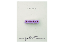 Load image into Gallery viewer, Hi! I&#39;m FAYE, a purple flower clip.  Hold back bangs, clip back hair, or simply use for stylistic purposes by adding some flair to your hair. Mix-and-match, and layer these hair clips or wear on their own for a soft, seasonal look.