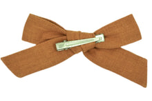 Load image into Gallery viewer, Hi! I&#39;m LENA, a brown large bow clip.  Clip your hair back with the prettiest hair bow ever! This linen bow features an alligator clip for easy placement in any fun hairstyle.