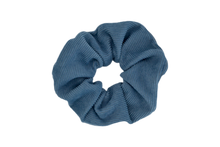 Load image into Gallery viewer, Hi! I&#39;m JACKIE, an darker blue corduroy scrunchie.  Throwback your style to the 90&#39;s with this hair scrunchie! Perfect for wearing in your hair or styling it around your wrist, this pretty scrunchie is the ultimate two-in-one accessory.
