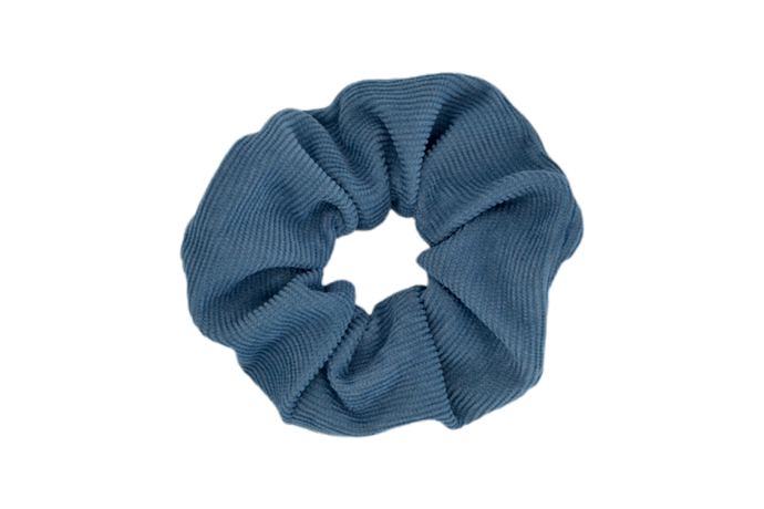 Hi! I'm JACKIE, an darker blue corduroy scrunchie.  Throwback your style to the 90's with this hair scrunchie! Perfect for wearing in your hair or styling it around your wrist, this pretty scrunchie is the ultimate two-in-one accessory.