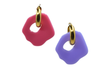 Load image into Gallery viewer, Hi! I&#39;m MARIE SUZE, a pair of gold earrings.  They come with a gold-colored round hoop. With only 7 grams these earrings aren&#39;t heavy and you can wear them all day. Designed for teens and adults. Pick a pair that is the most “you” and make a statement!