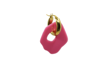 Afbeelding in Gallery-weergave laden, Hi! I&#39;m MARIE, a pair of pink gold earrings.  They come with a gold-colored round hoop. With only 7 grams these earrings aren&#39;t heavy and you can wear them all day. Designed for teens and adults. Pick a pair that is the most “you” and make a statement!