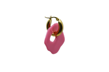 Load image into Gallery viewer, Hi! I&#39;m MARIE, a pair of pink gold earrings.  They come with a gold-colored round hoop. With only 7 grams these earrings aren&#39;t heavy and you can wear them all day. Designed for teens and adults. Pick a pair that is the most “you” and make a statement!