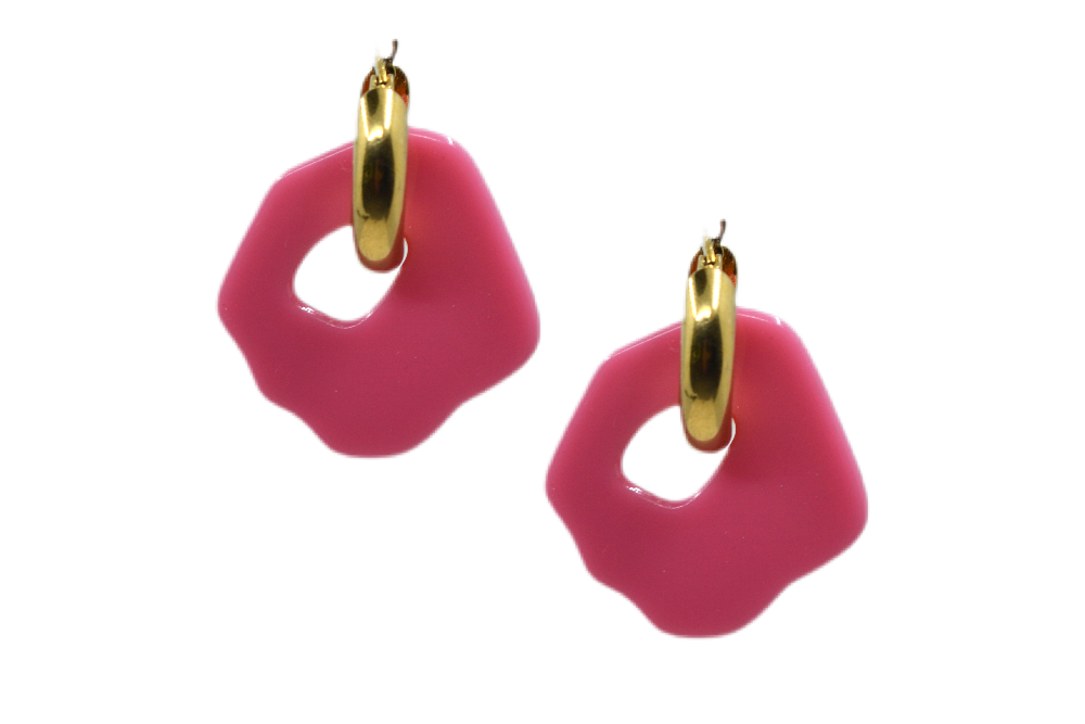Hi! I'm MARIE, a pair of pink gold earrings.  They come with a gold-colored round hoop. With only 7 grams these earrings aren't heavy and you can wear them all day. Designed for teens and adults. Pick a pair that is the most “you” and make a statement!