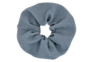 Hi! I'm MARILOU, a big light blue corduroy scrunchie.  It draws attention without stealing the spotlight, and ties itself up in many ways.