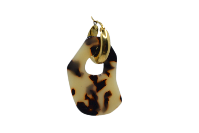 Hi! I'm MAY, one flamed gold earring.  Dare to be bold with our new collection of plant-based acetate earrings. They come with a gold-colored round hoop. With only 9 grams these earrings aren't heavy and you can wear them all day. Designed for teens and adults. Just pick one that is the most 