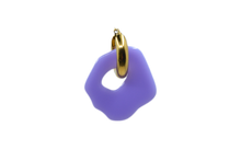 Load image into Gallery viewer, Hi! I&#39;m SUZE, one purple gold earring.  Dare to be bold with our new collection of plant-based acetate earrings. They come with a gold-colored round hoop. With only 7 grams these earrings aren&#39;t heavy and you can wear them all day. Designed for teens and adults. Just pick one that is the most &quot;you&quot; and make a statement! 